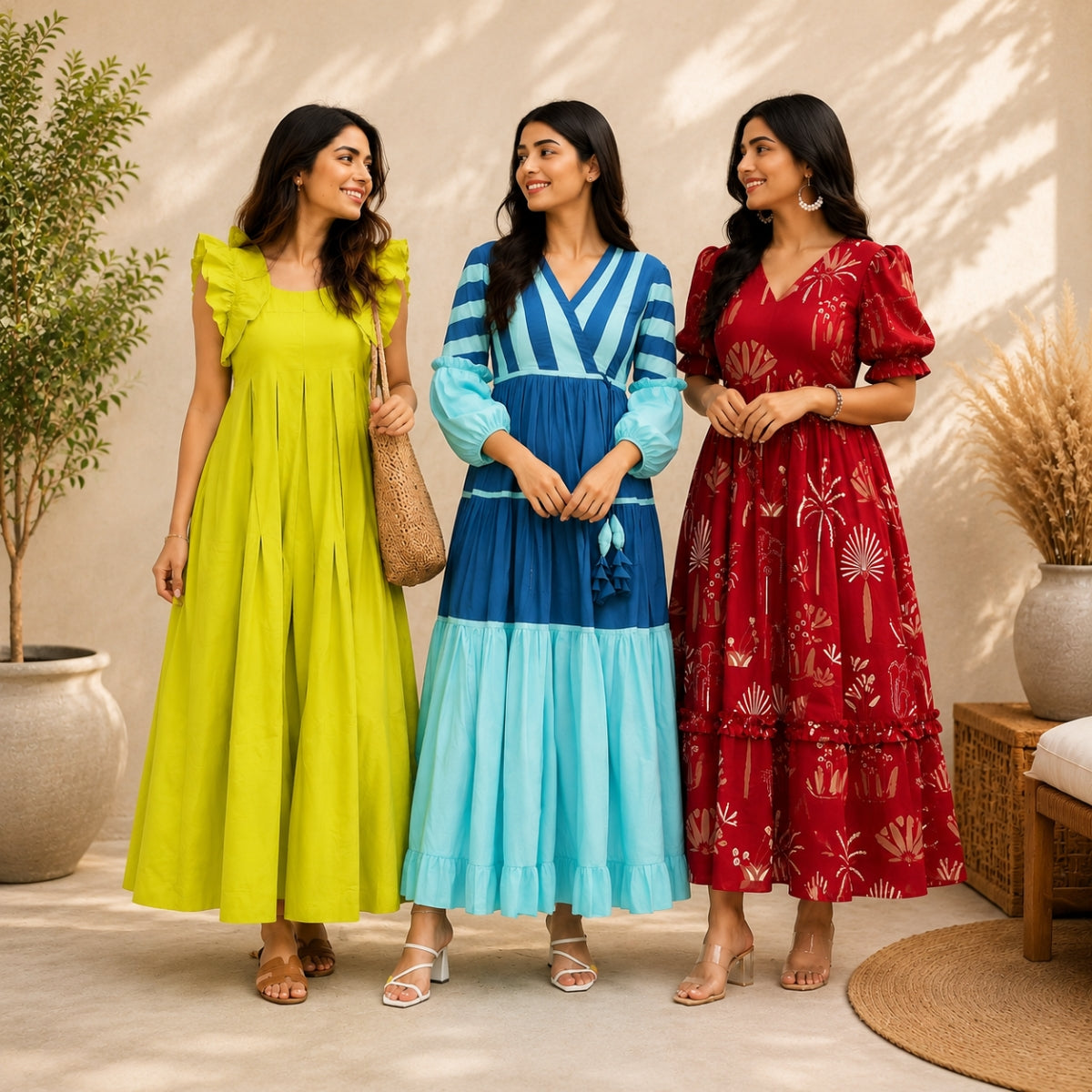 3 Pack Maxi Dress Combo | Trendy Long Dresses with FREE Black Palazzo | MD-01
