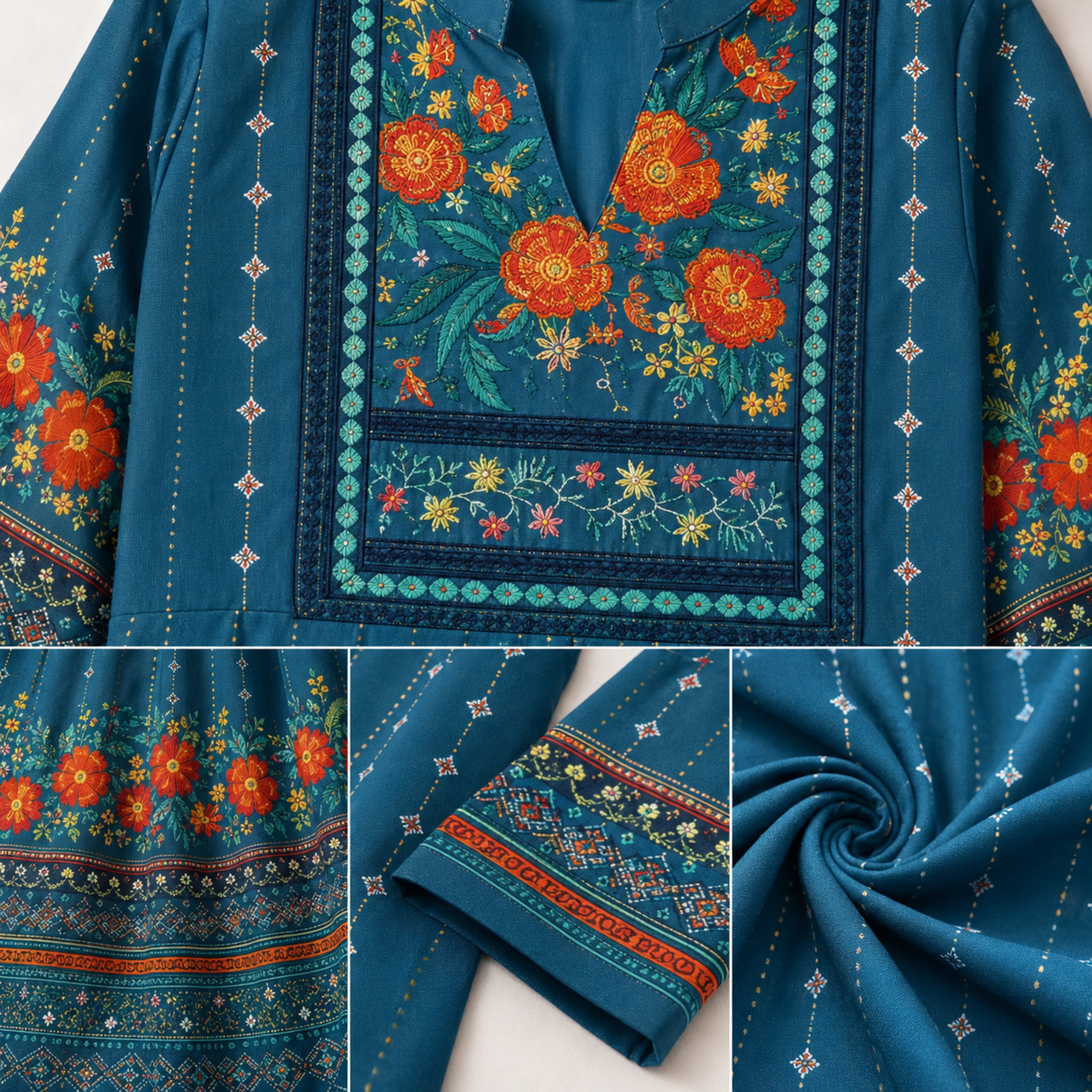 Women's Bohemian Ethnic Print Maxi Dress with Flowing Hem | B-02