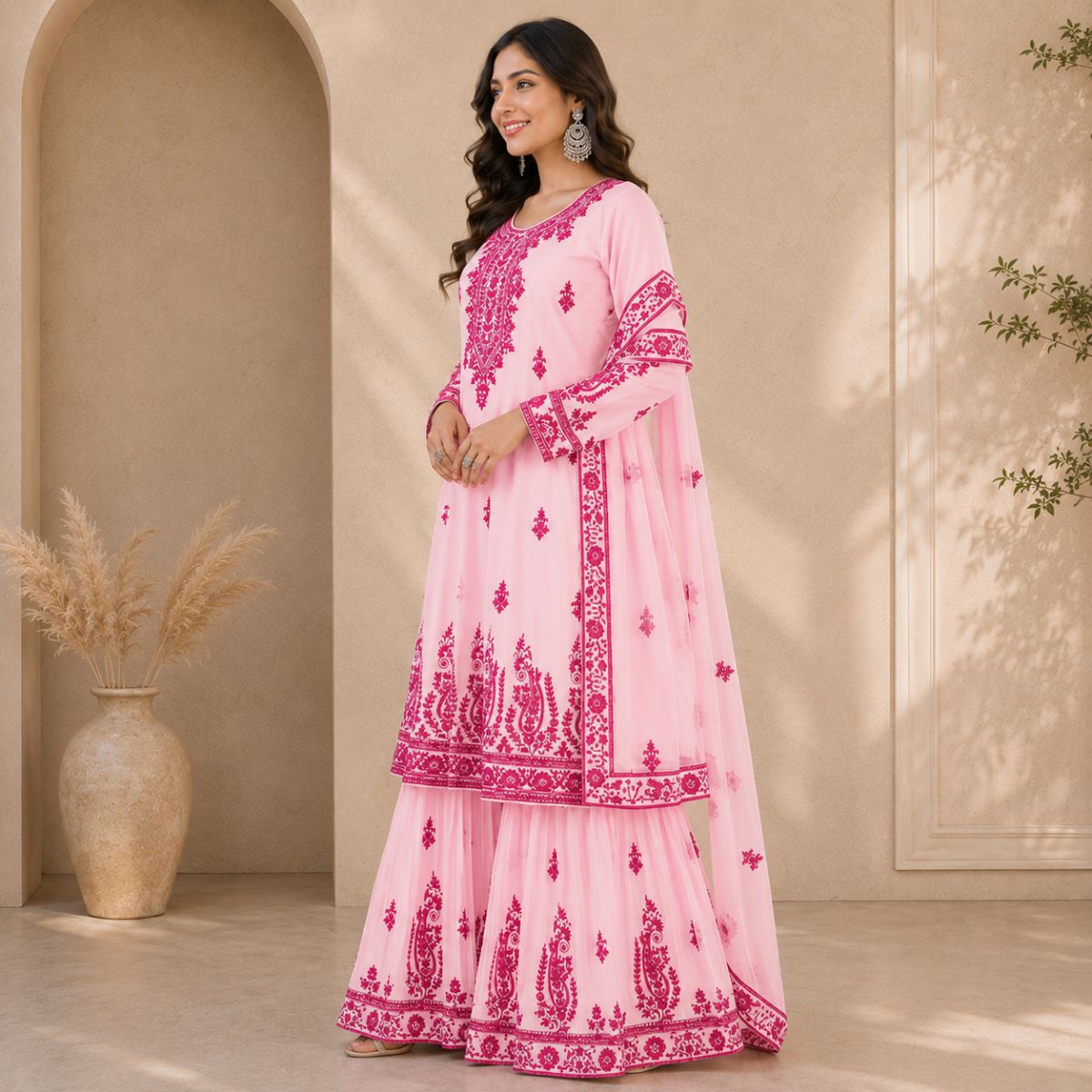 2 Pack White Chinnon Embroidery Readymade Suits Stitched | B-16