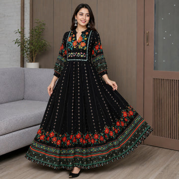 Women's Bohemian Ethnic Print Maxi Dress with Flowing Hem | B-03