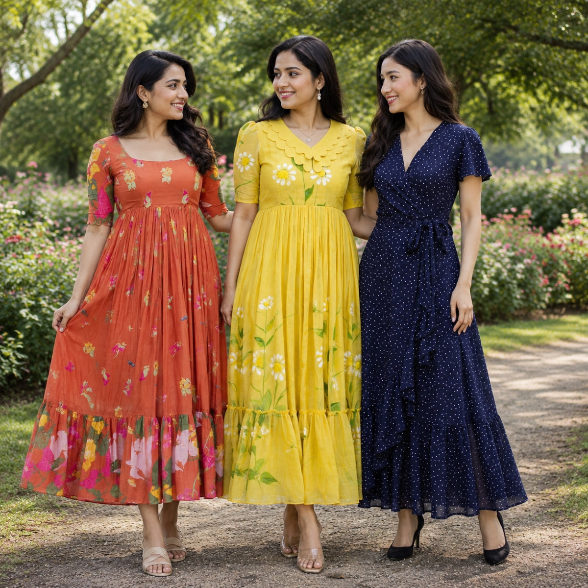 3 Pack Maxi Dress Combo | Trendy Long Dresses with FREE Black Palazzo | MD-04