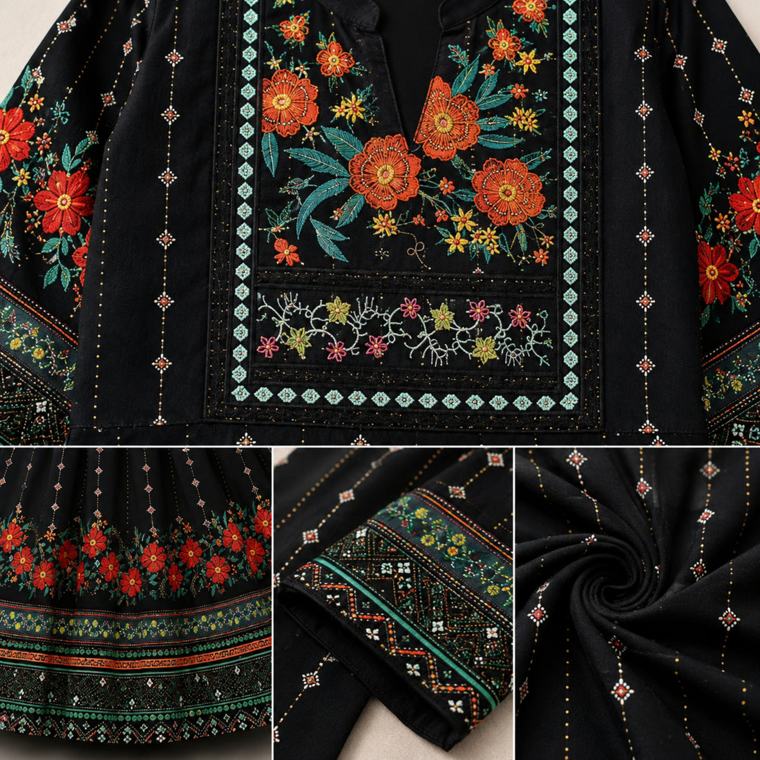 Women's Bohemian Ethnic Print Maxi Dress with Flowing Hem | B-03