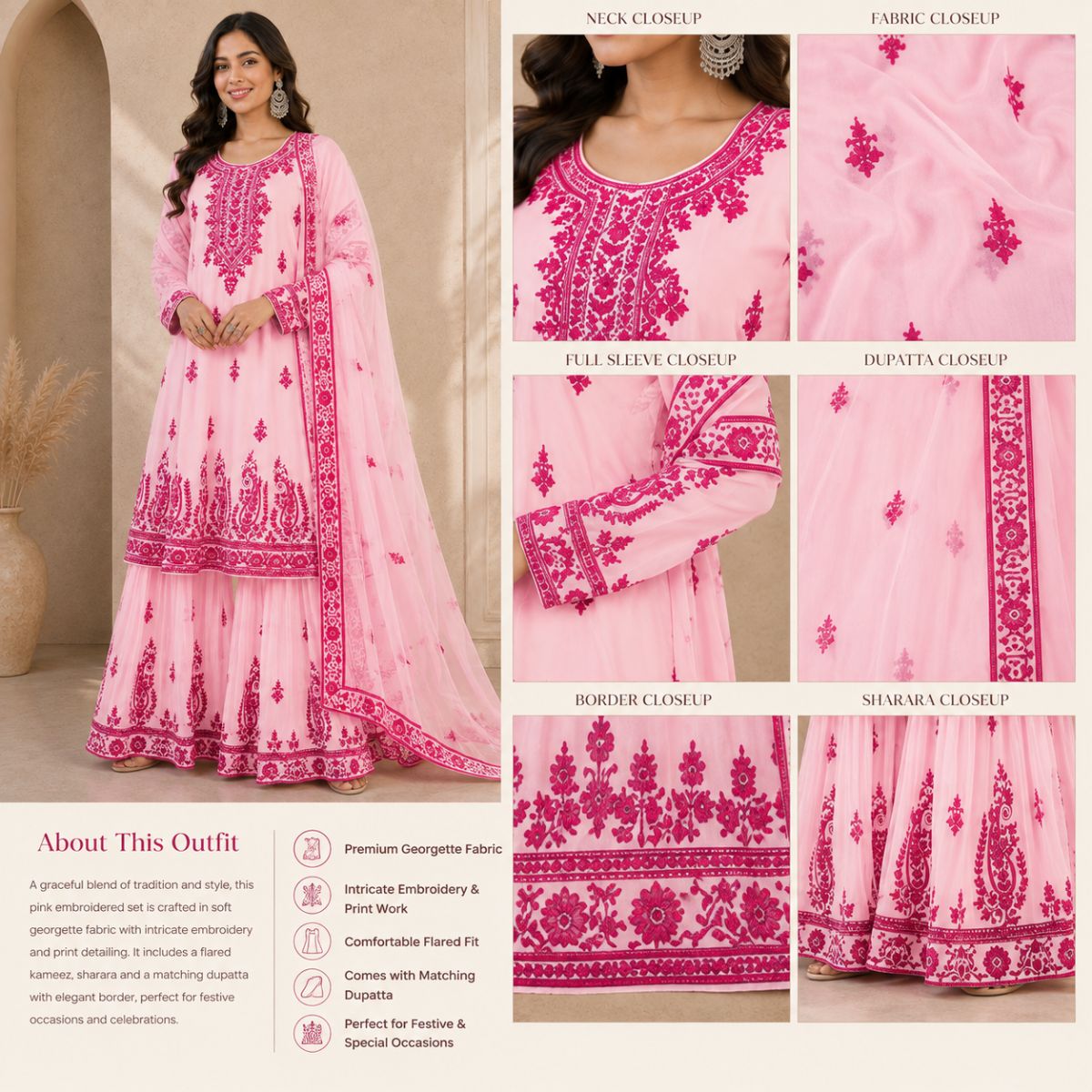 2 Pack White Chinnon Embroidery Readymade Suits Stitched | B-16