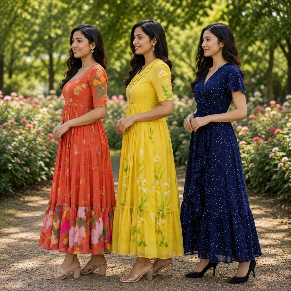 3 Pack Maxi Dress Combo | Trendy Long Dresses with FREE Black Palazzo | MD-04