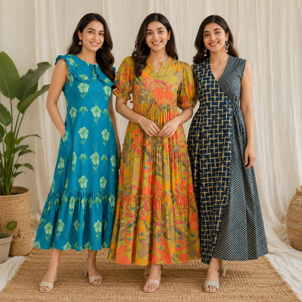 3 Pack Maxi Dress Combo | Trendy Long Dresses with FREE Black Palazzo | MD-05