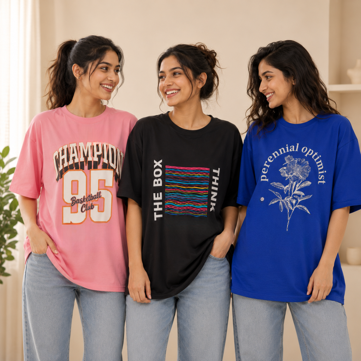3 Women's Everyday Oversized T-Shirts ( T-2 )
