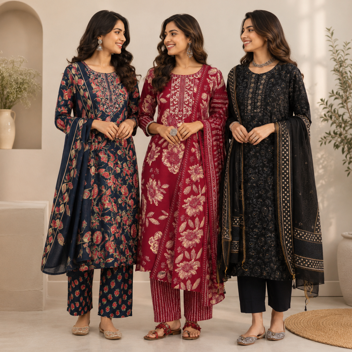 Women's Printed Kurta Set with Dupatta ( D6 )