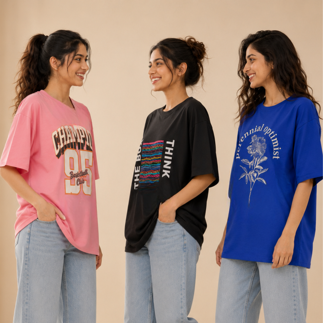 3 Women's Everyday Oversized T-Shirts ( T-2 )