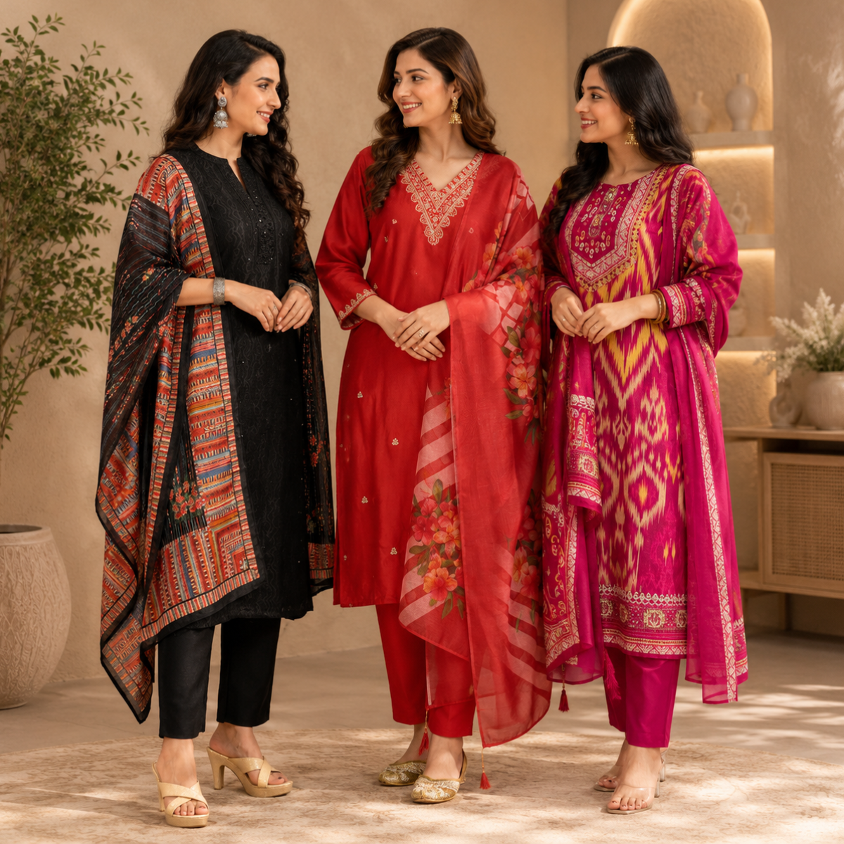 3 Combo Kurta Sets With Dupatta + Bottom (A7)