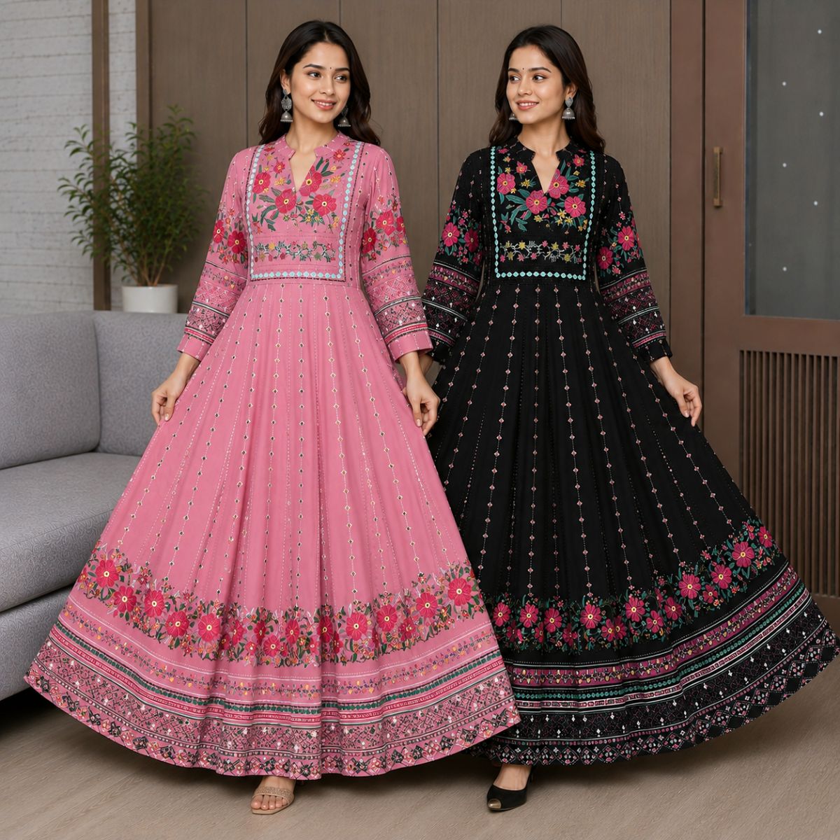 2 Pack Bohemian Ethnic Print Maxi Dress with Flowing Hem | B-011