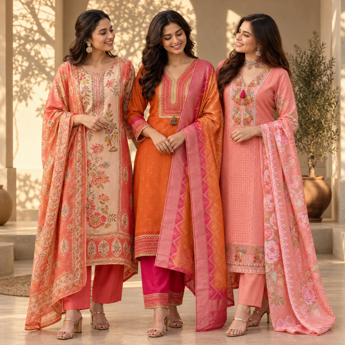 3 Stylish Ethnic Kurta Sets With Dupatta | KS-1