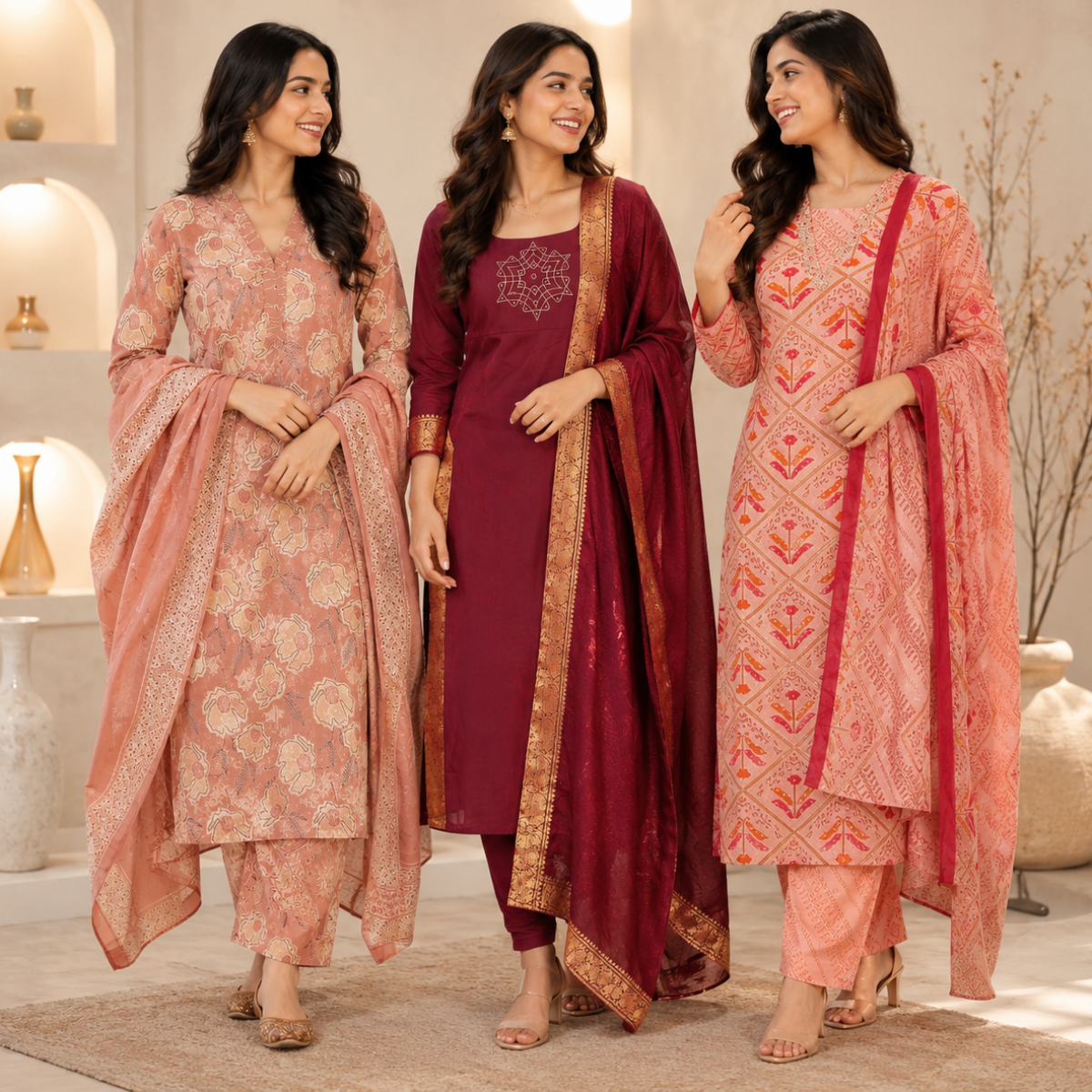 3 Pack Kurti Set With Dupatta | Trendy Look  ( K1 )
