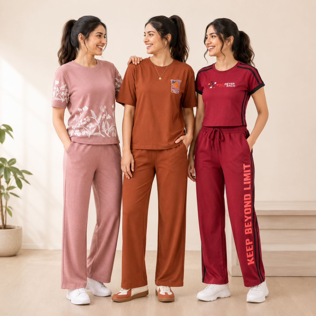 Women's Casual T-Shirt with Trouser Set ( T-1 )