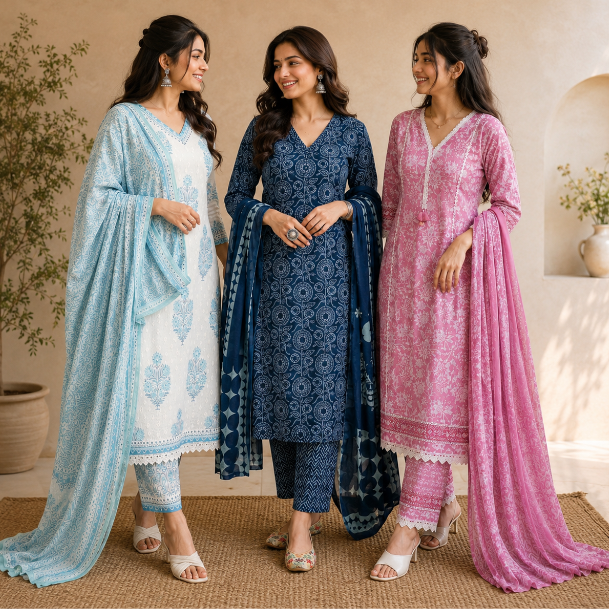 3 Combo Kurta Sets With Dupatta + Bottom (A1)