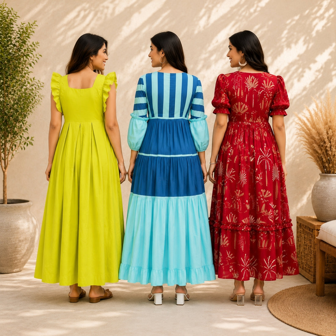 3 Pack Maxi Dress Combo | Trendy Long Dresses with FREE Black Palazzo | MD-01