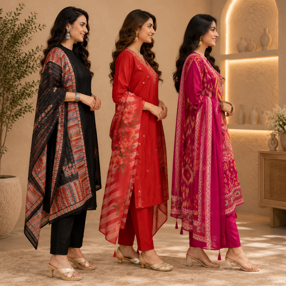 3 Combo Kurta Sets With Dupatta + Bottom (A7)