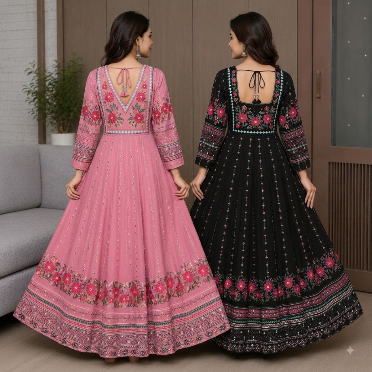 2 Pack Bohemian Ethnic Print Maxi Dress with Flowing Hem | B-011