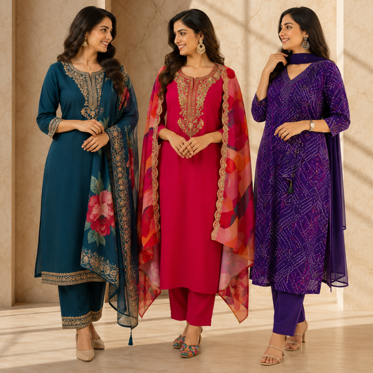 3 Women's Kurta Set with Dupatta | Comfortable Fit ( KS6 )