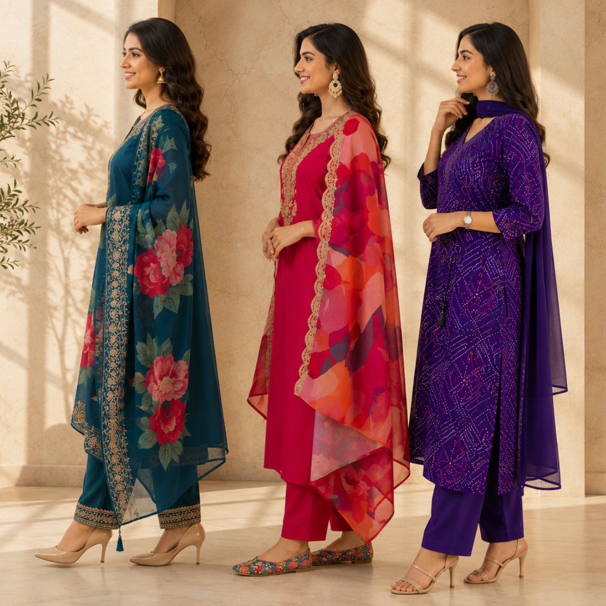 3 Women's Kurta Set with Dupatta | Comfortable Fit ( KS6 )