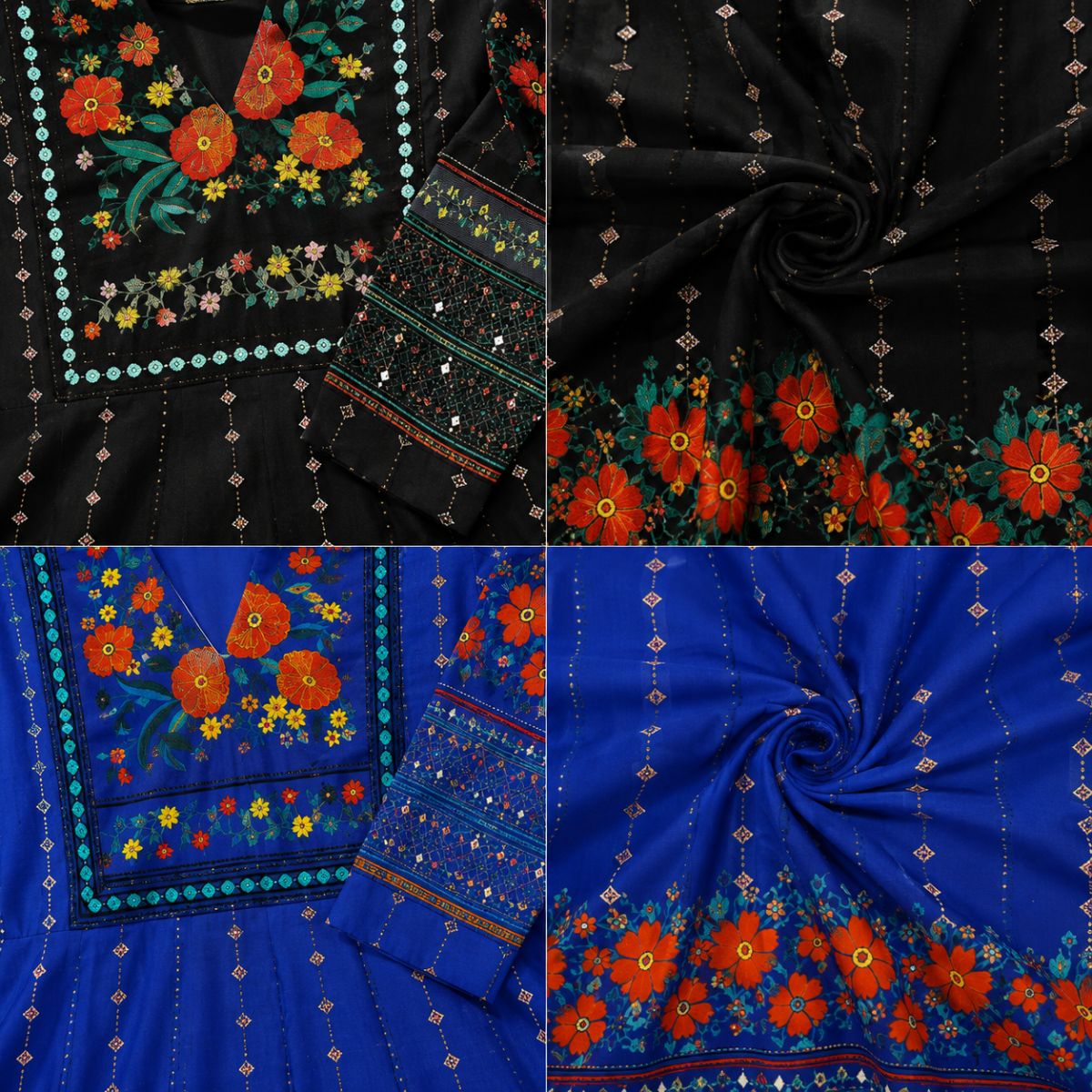 2 Pack Bohemian Ethnic Print Maxi Dress with Flowing Hem | B-12