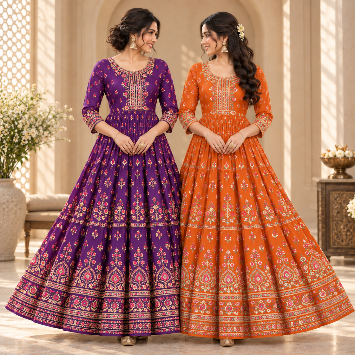 2 Pack Bohemian Ethnic Print Maxi Dress with Flowing Hem | B-17