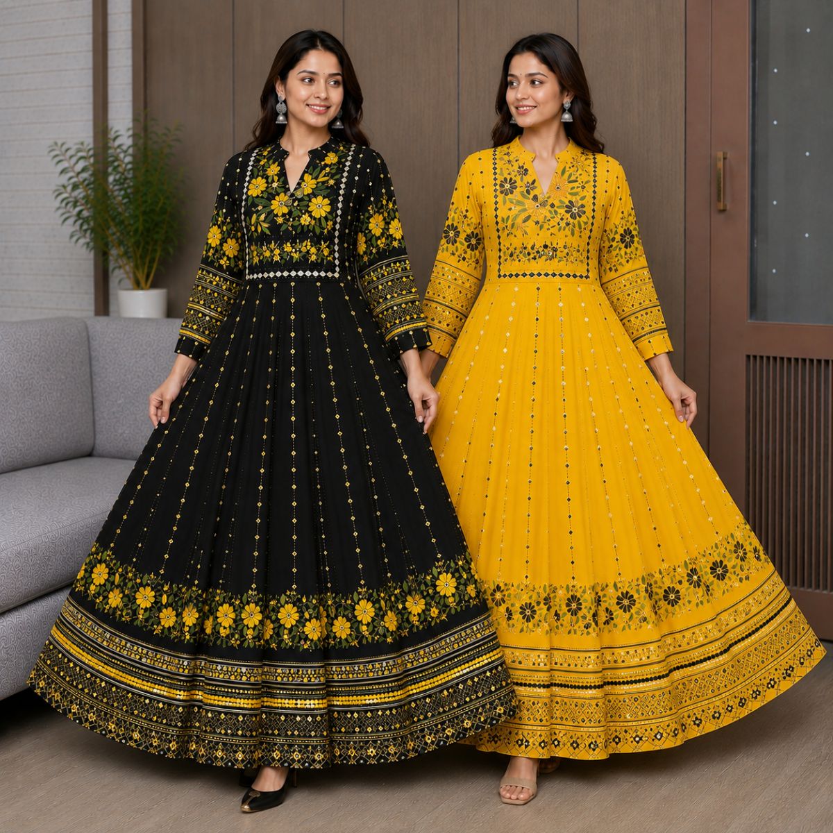 2 Pack Bohemian Ethnic Print Maxi Dress with Flowing Hem | B-13