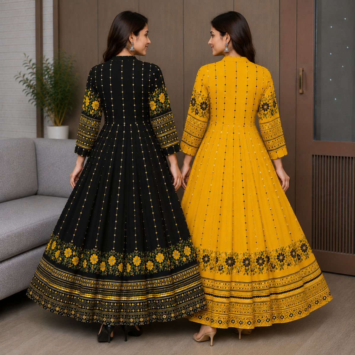 2 Pack Bohemian Ethnic Print Maxi Dress with Flowing Hem | B-13