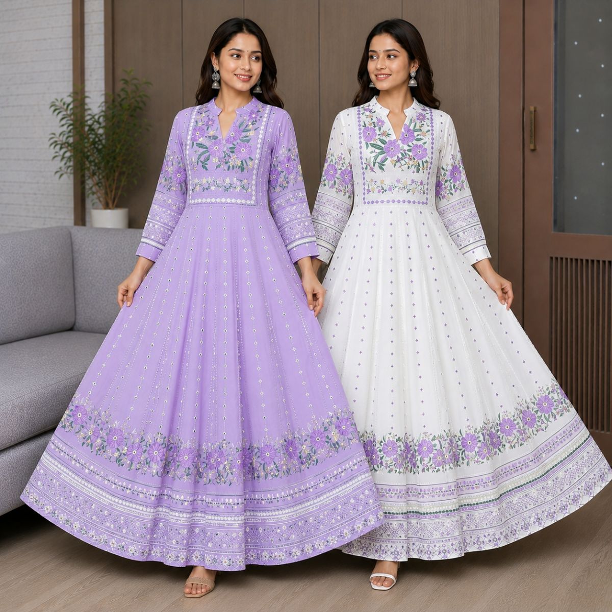 2 Pack Bohemian Ethnic Print Maxi Dress with Flowing Hem | B-14