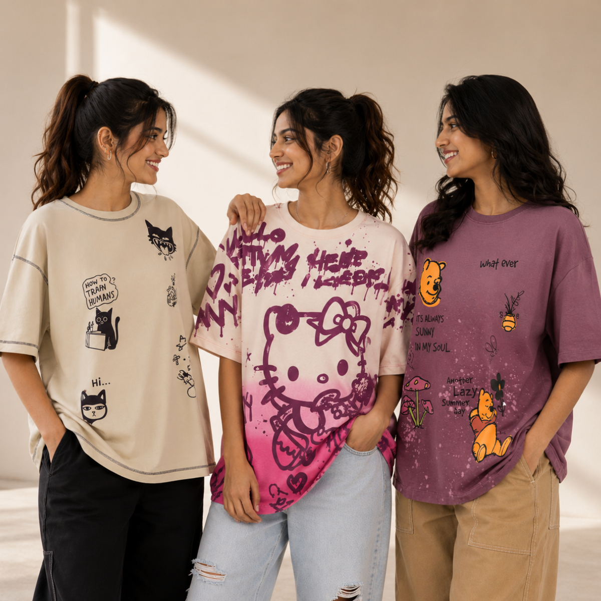 3 Women's Everyday Oversized T-Shirts ( T-5 )