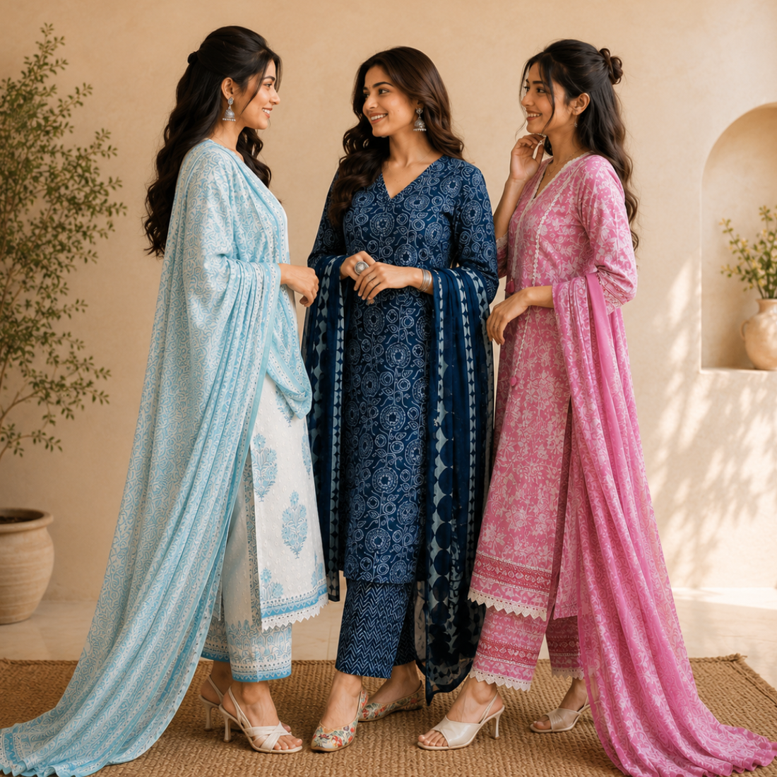 3 Combo Kurta Sets With Dupatta + Bottom (A1)