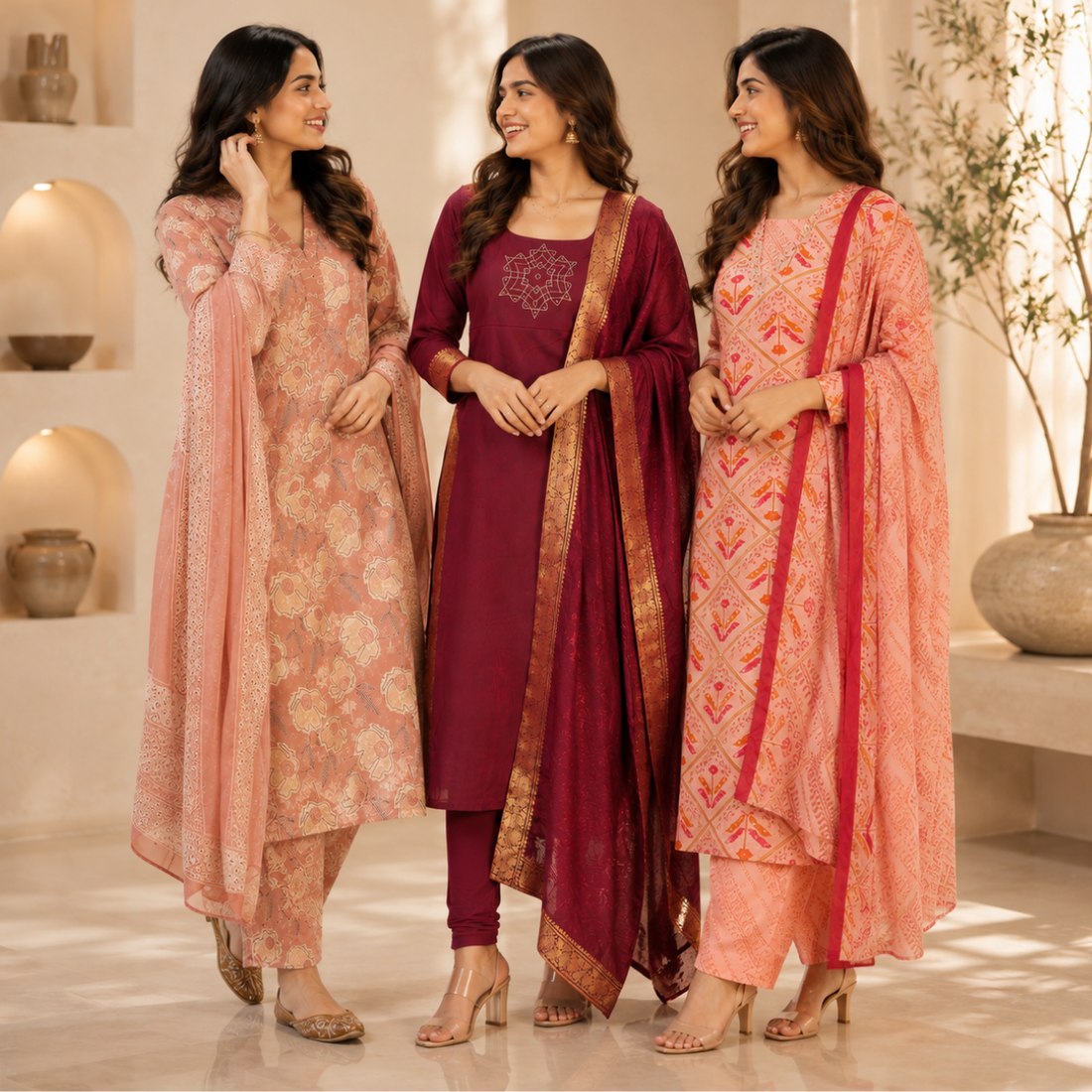3 Pack Kurti Set With Dupatta | Trendy Look  ( K1 )