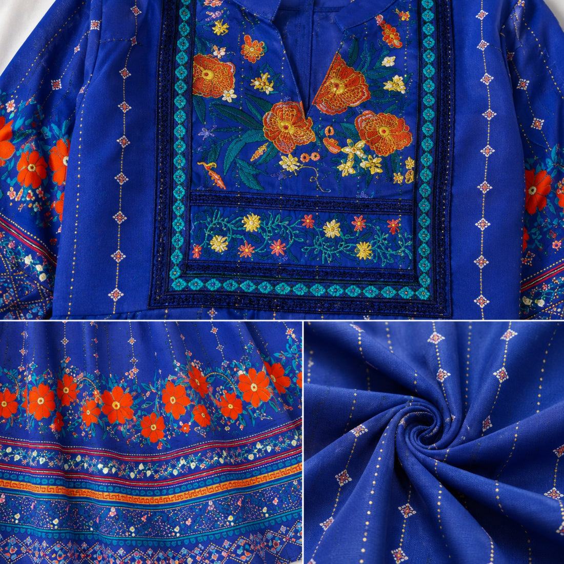 Women's Bohemian Ethnic Print Maxi Dress with Flowing Hem | B-01