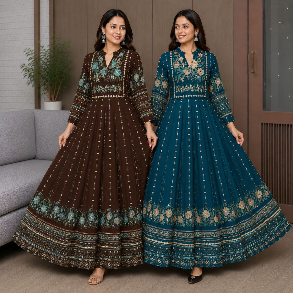 2 Pack Bohemian Ethnic Print Maxi Dress with Flowing Hem | B-15