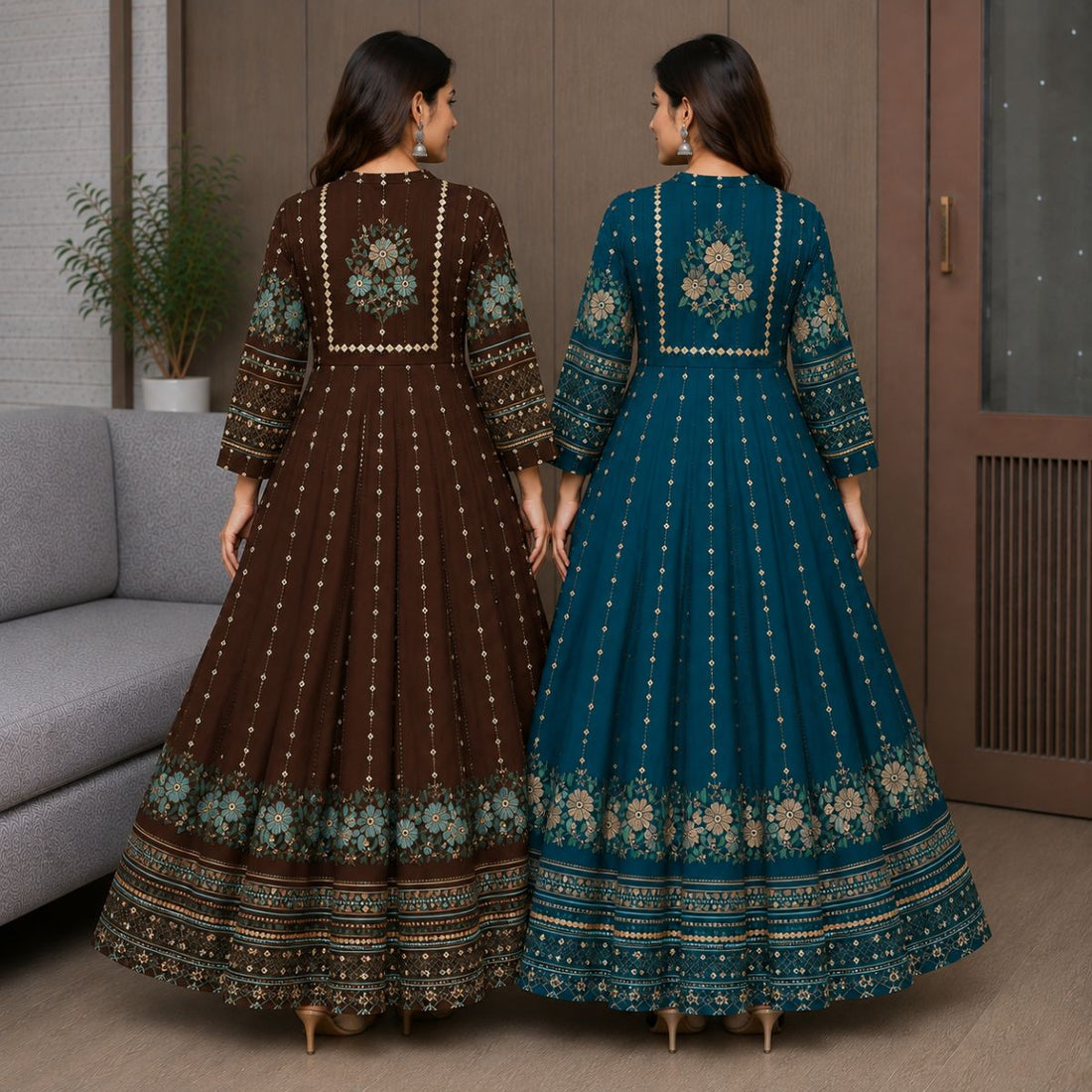 2 Pack Bohemian Ethnic Print Maxi Dress with Flowing Hem | B-15