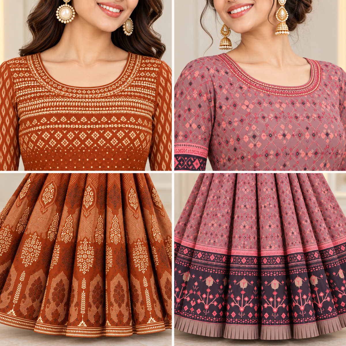 2 Pack Bohemian Ethnic Print Maxi Dress with Flowing Hem | B-19