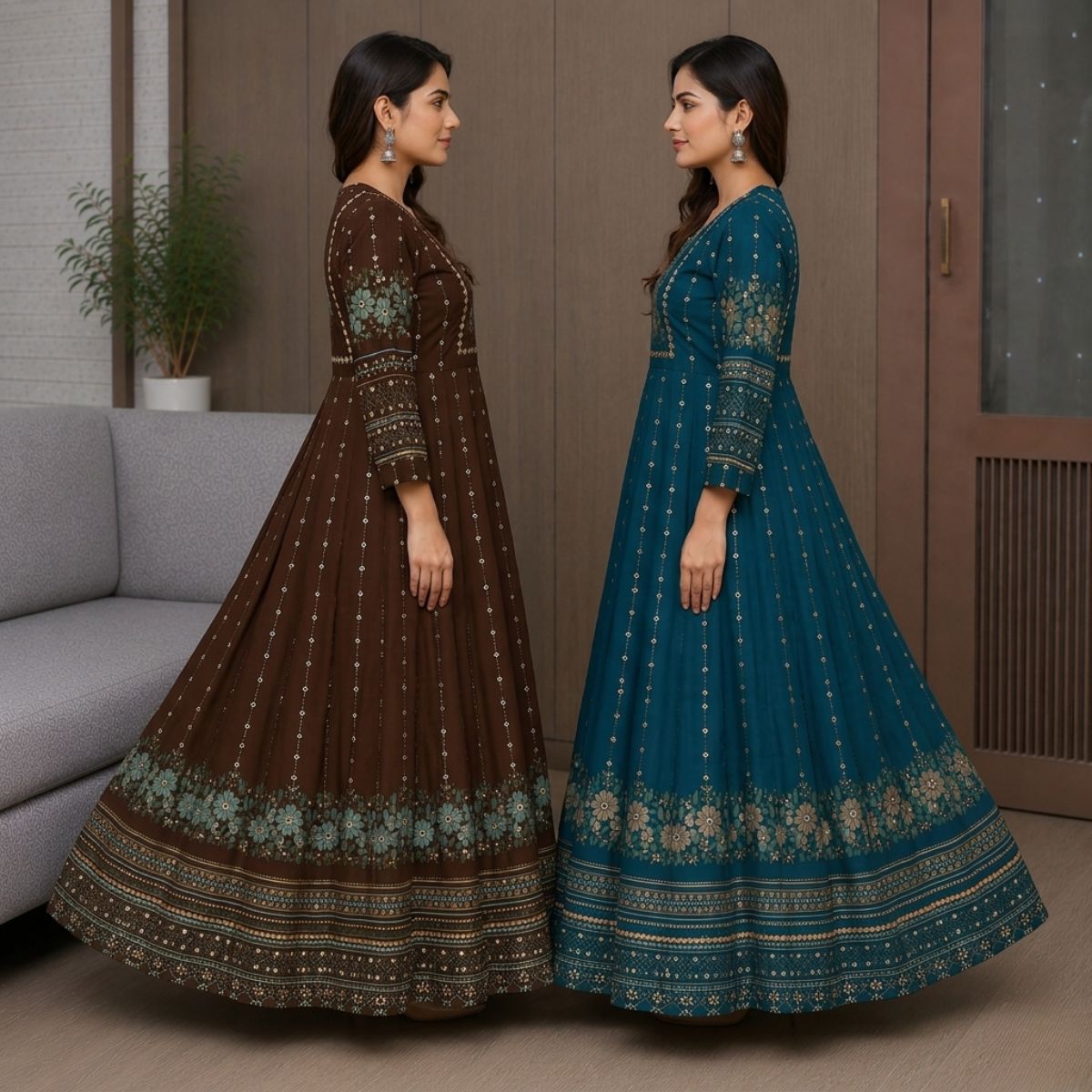 2 Pack Bohemian Ethnic Print Maxi Dress with Flowing Hem | B-15