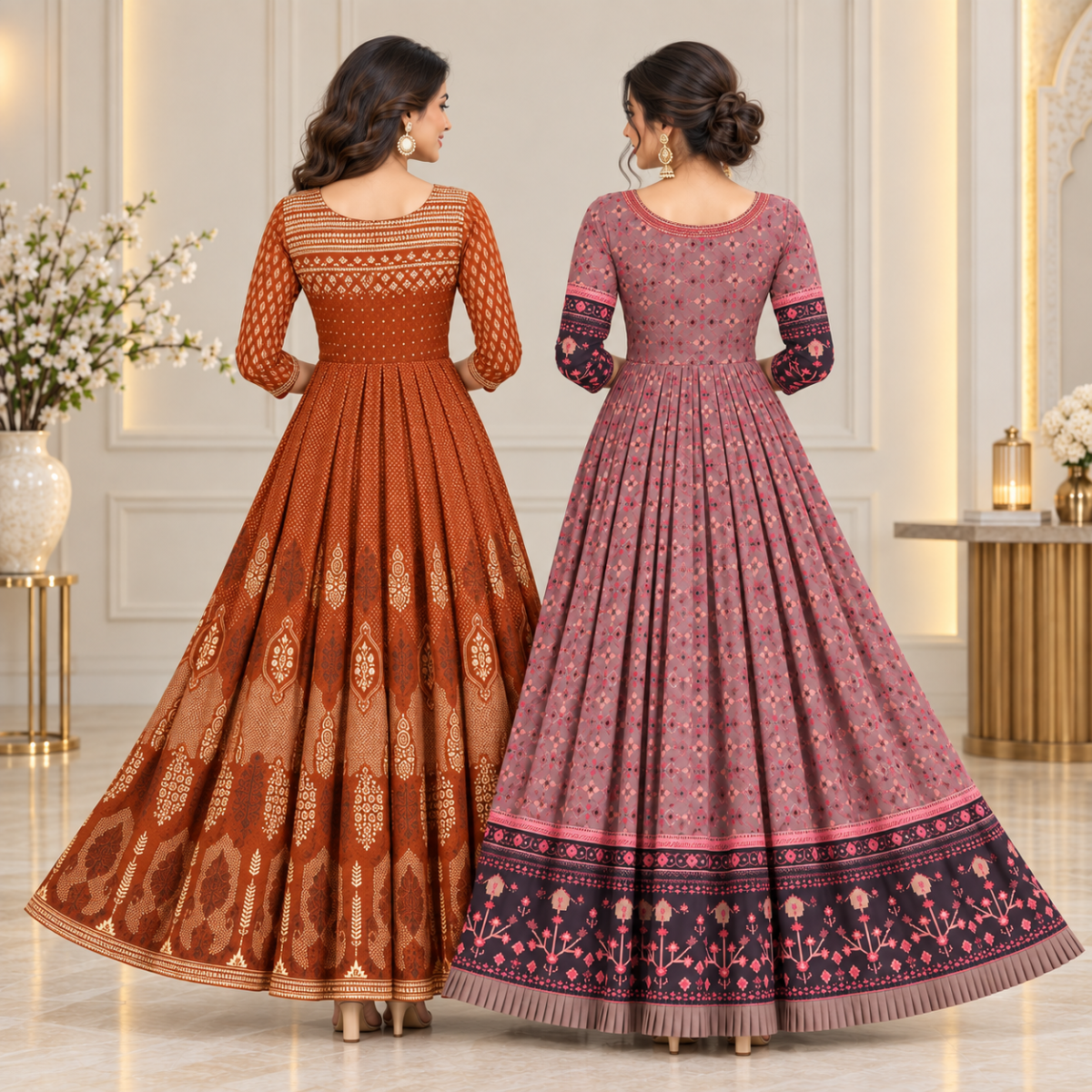 2 Pack Bohemian Ethnic Print Maxi Dress with Flowing Hem | B-19