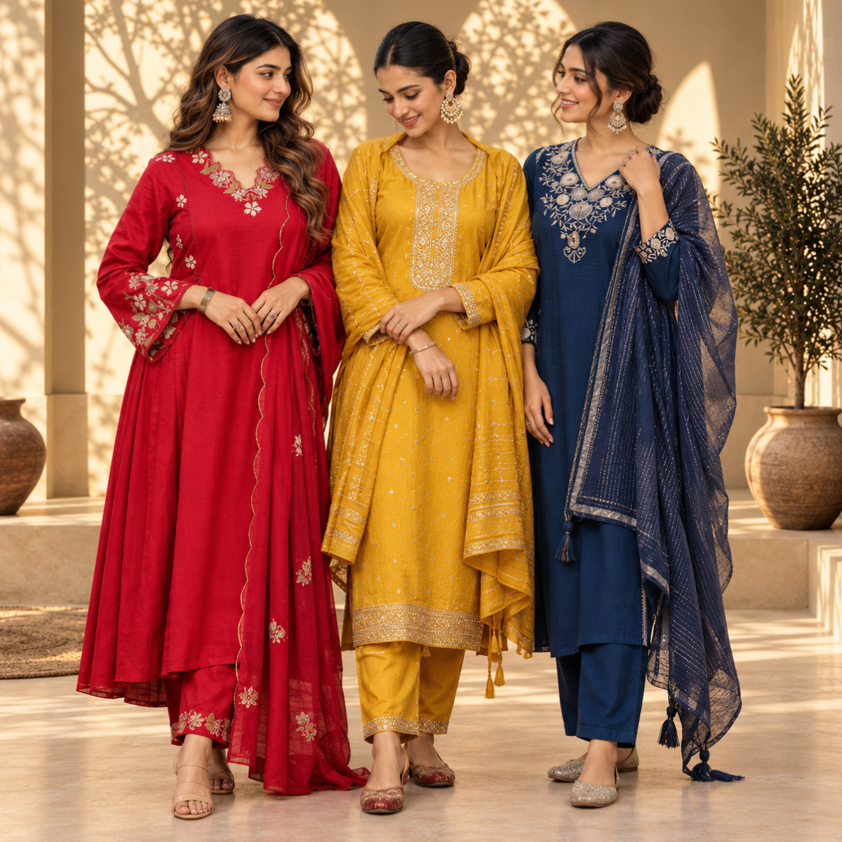 3 Stylish Ethnic Kurta Sets With Dupatta | KS-10