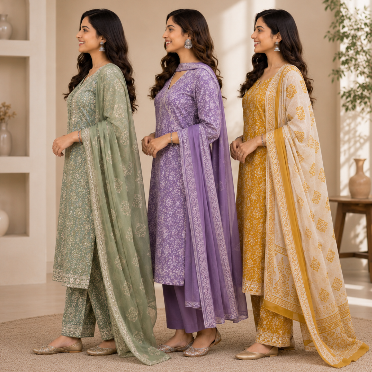 3 Women's Kurta Set with Dupatta | Comfortable Fit ( KS10 )