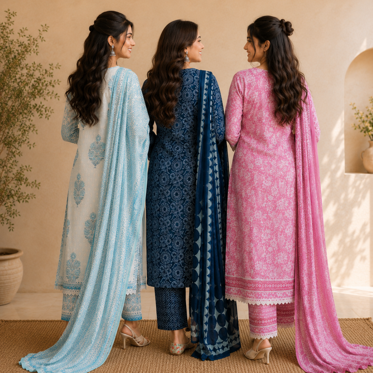 3 Combo Kurta Sets With Dupatta + Bottom (A1)