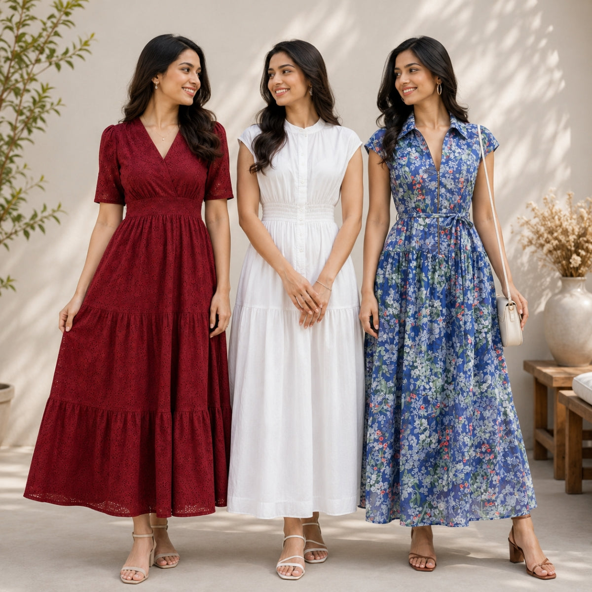 3 Pack Maxi Dress Combo | Trendy Long Dresses with FREE Black Palazzo | MD-02