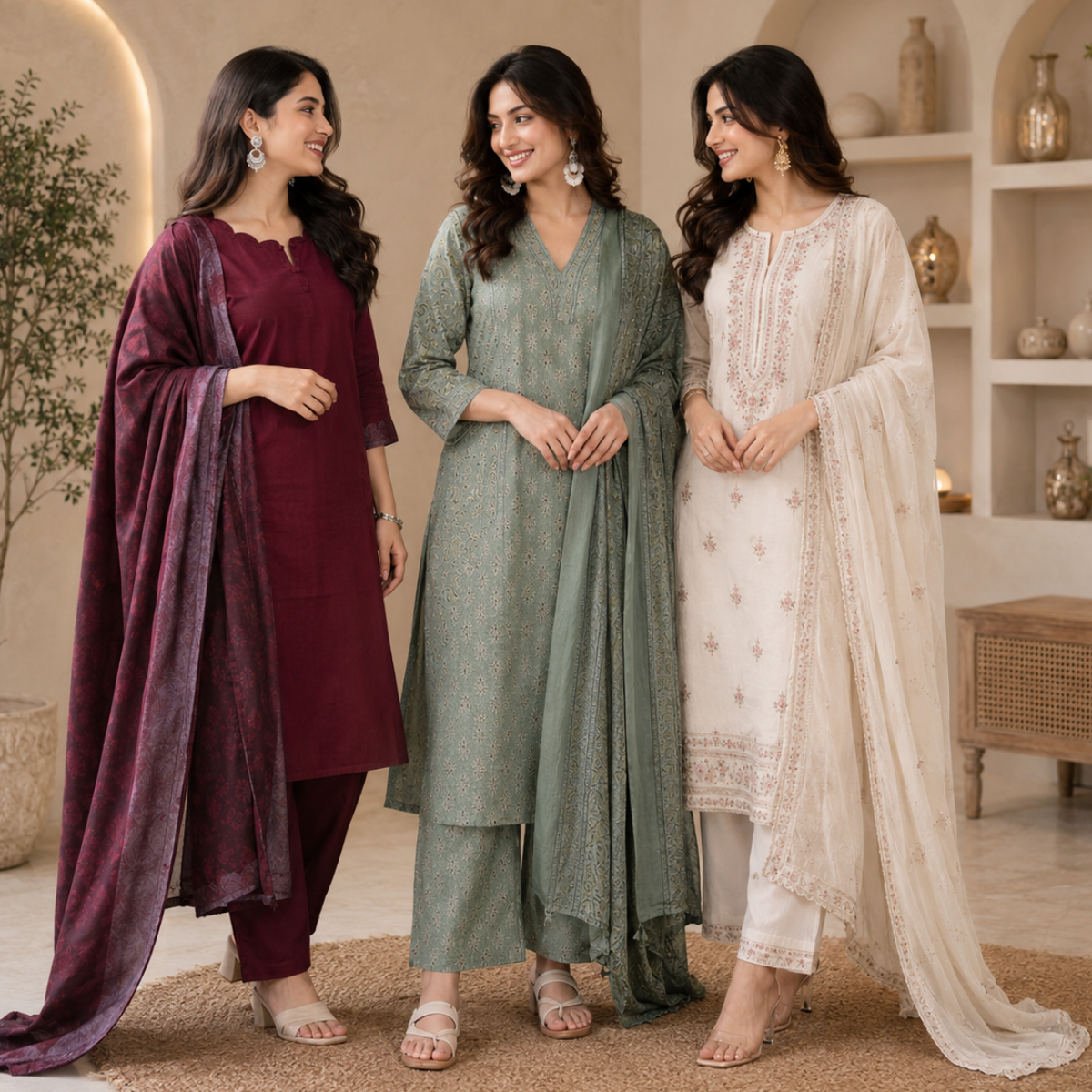 3 Combo Kurta Sets With Dupatta + Bottom (A2)