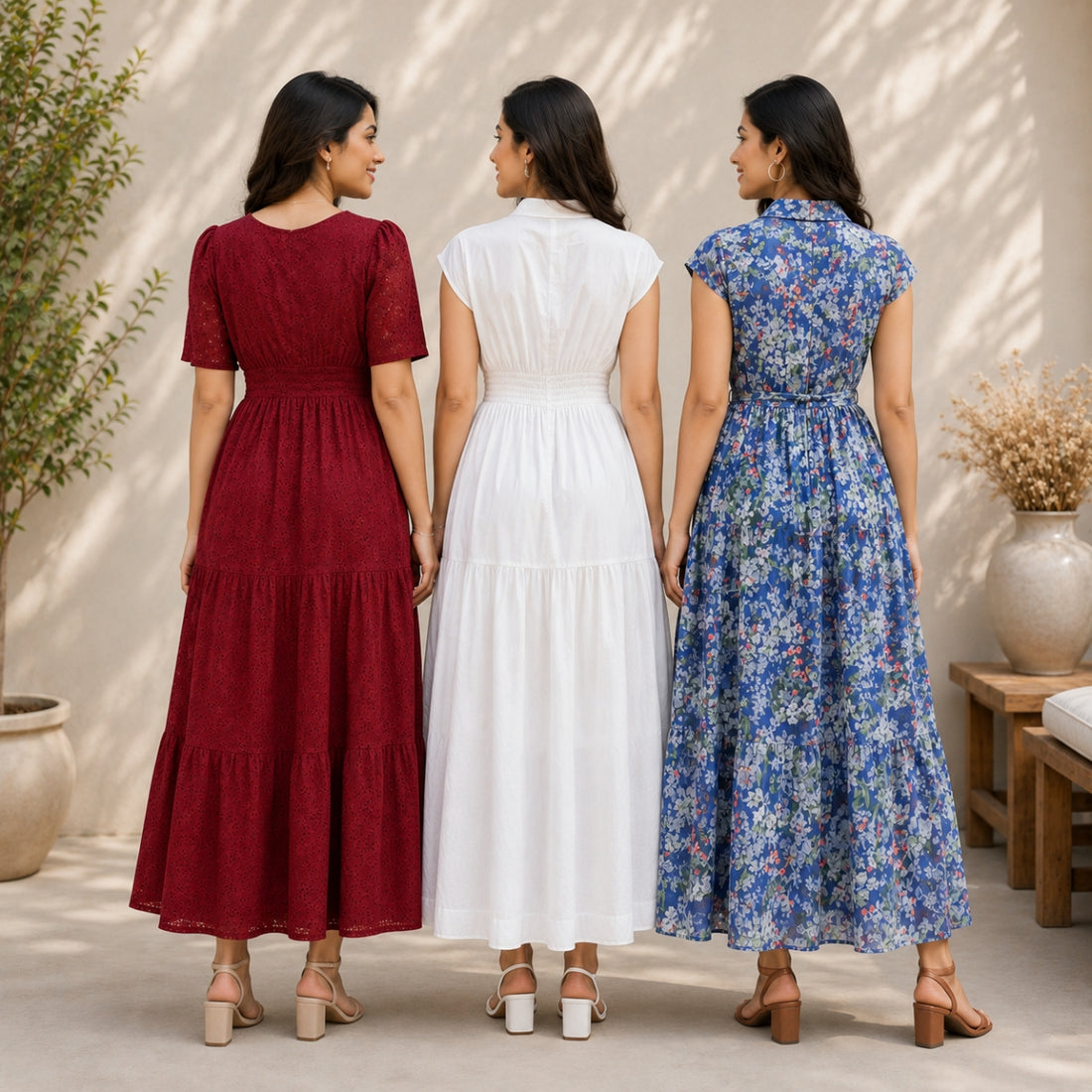 3 Pack Maxi Dress Combo | Trendy Long Dresses with FREE Black Palazzo | MD-02