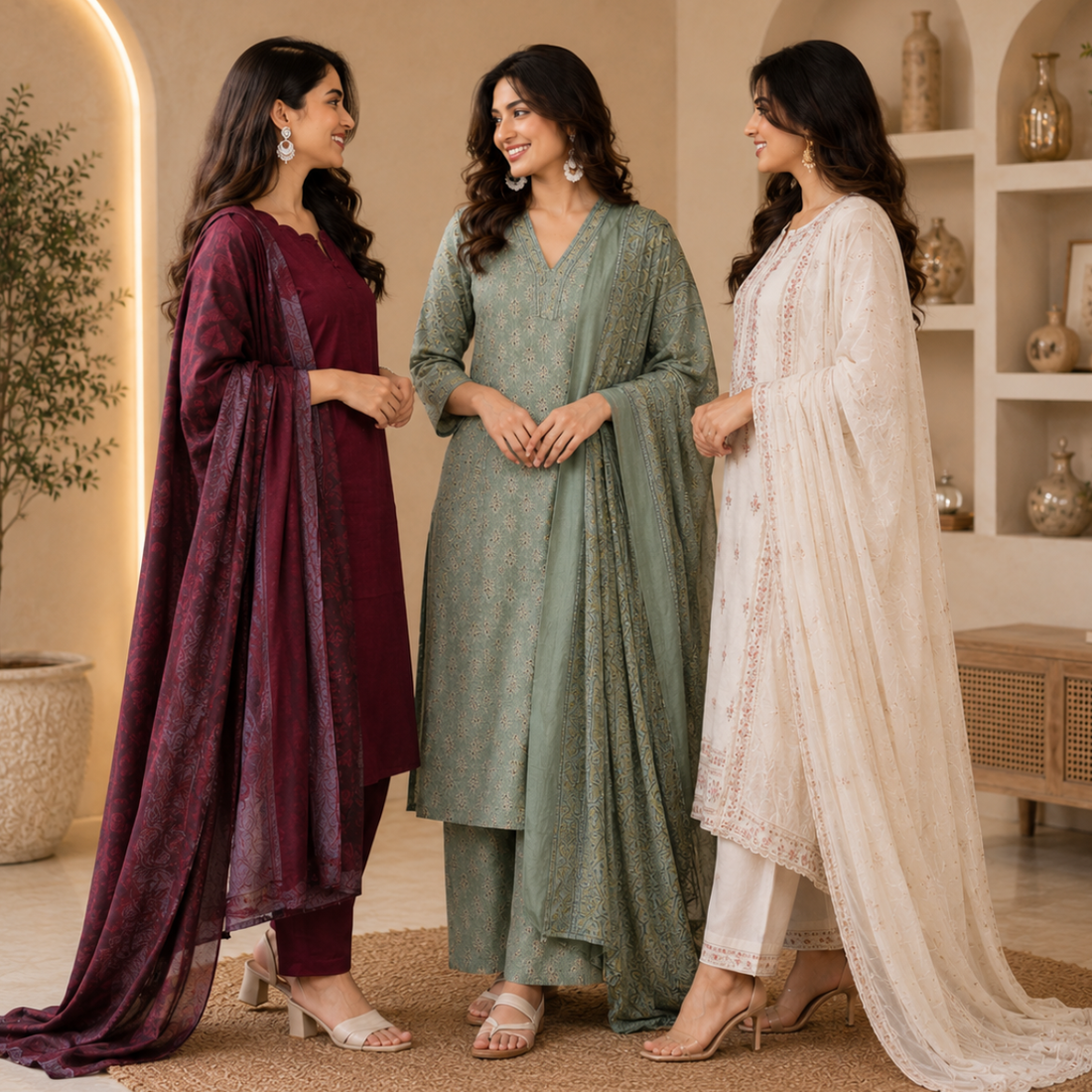 3 Combo Kurta Sets With Dupatta + Bottom (A2)