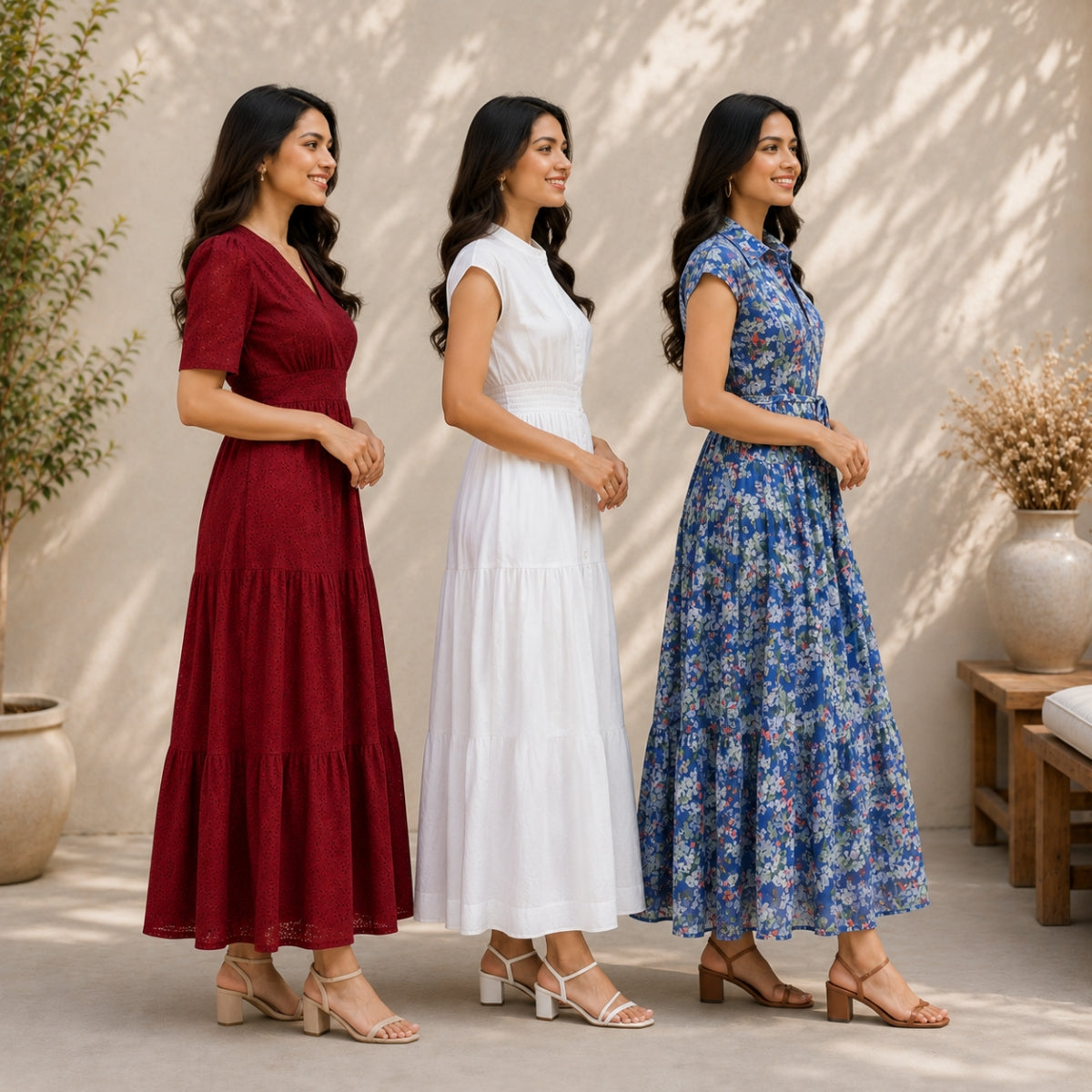 3 Pack Maxi Dress Combo | Trendy Long Dresses with FREE Black Palazzo | MD-02
