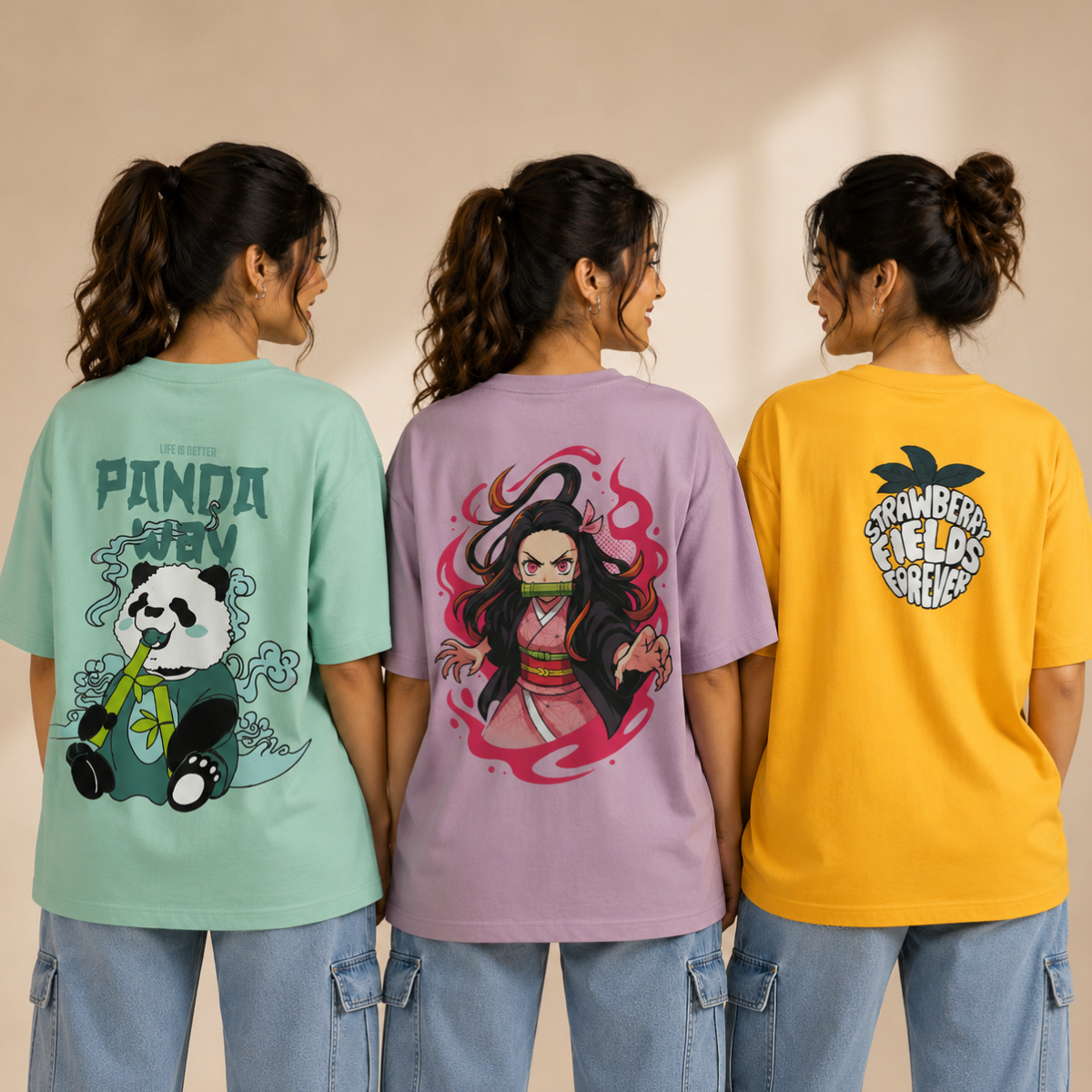 3 Women's Everyday Oversized T-Shirts ( T-1 )