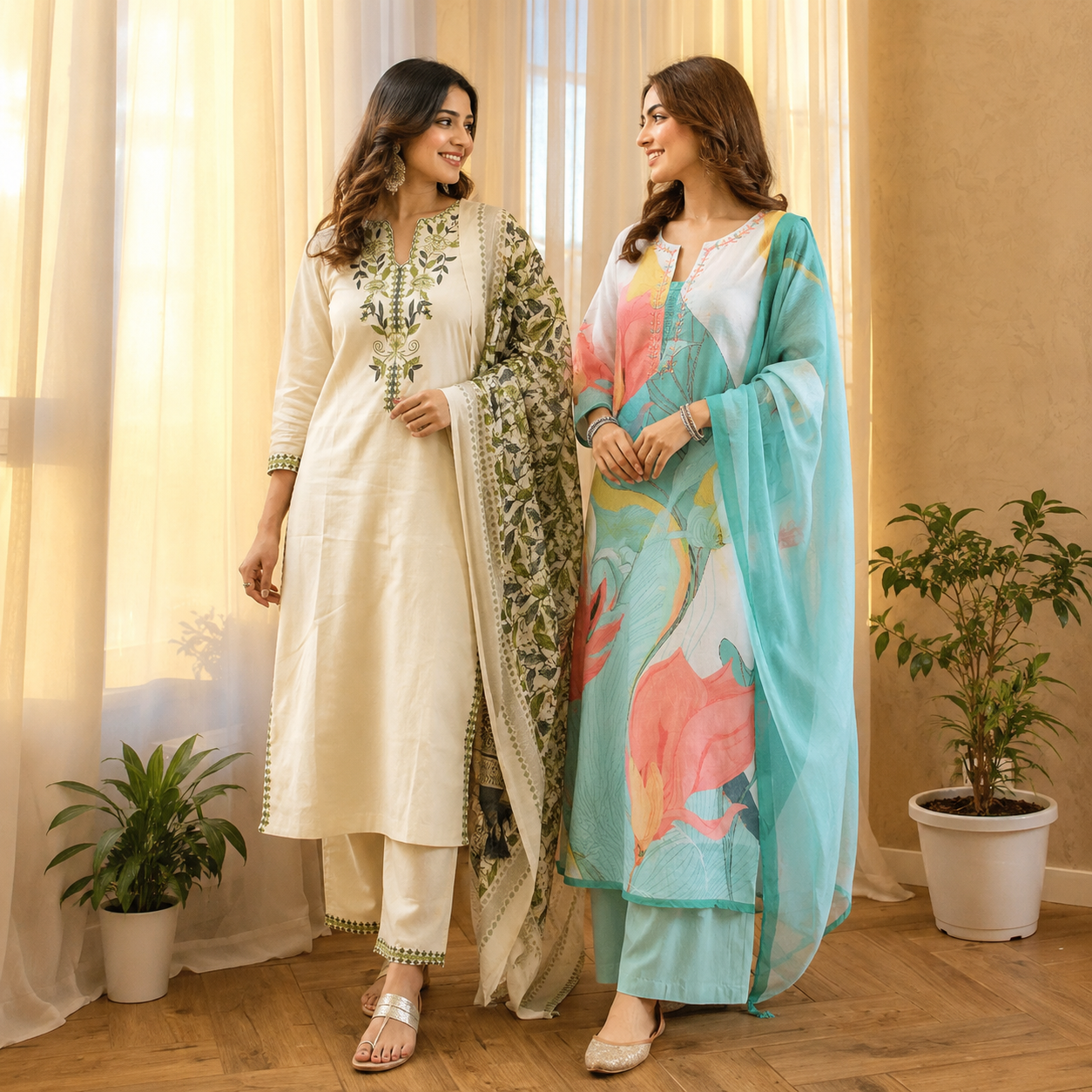 2 Combo Women’s Kurta Sets with Dupatta ( K1 )