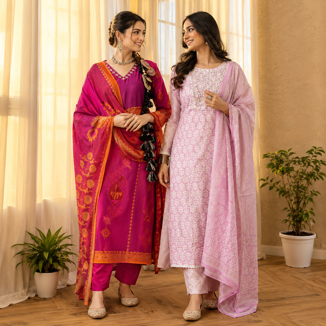 2 Combo Women’s Kurta Sets with Dupatta ( K2 )