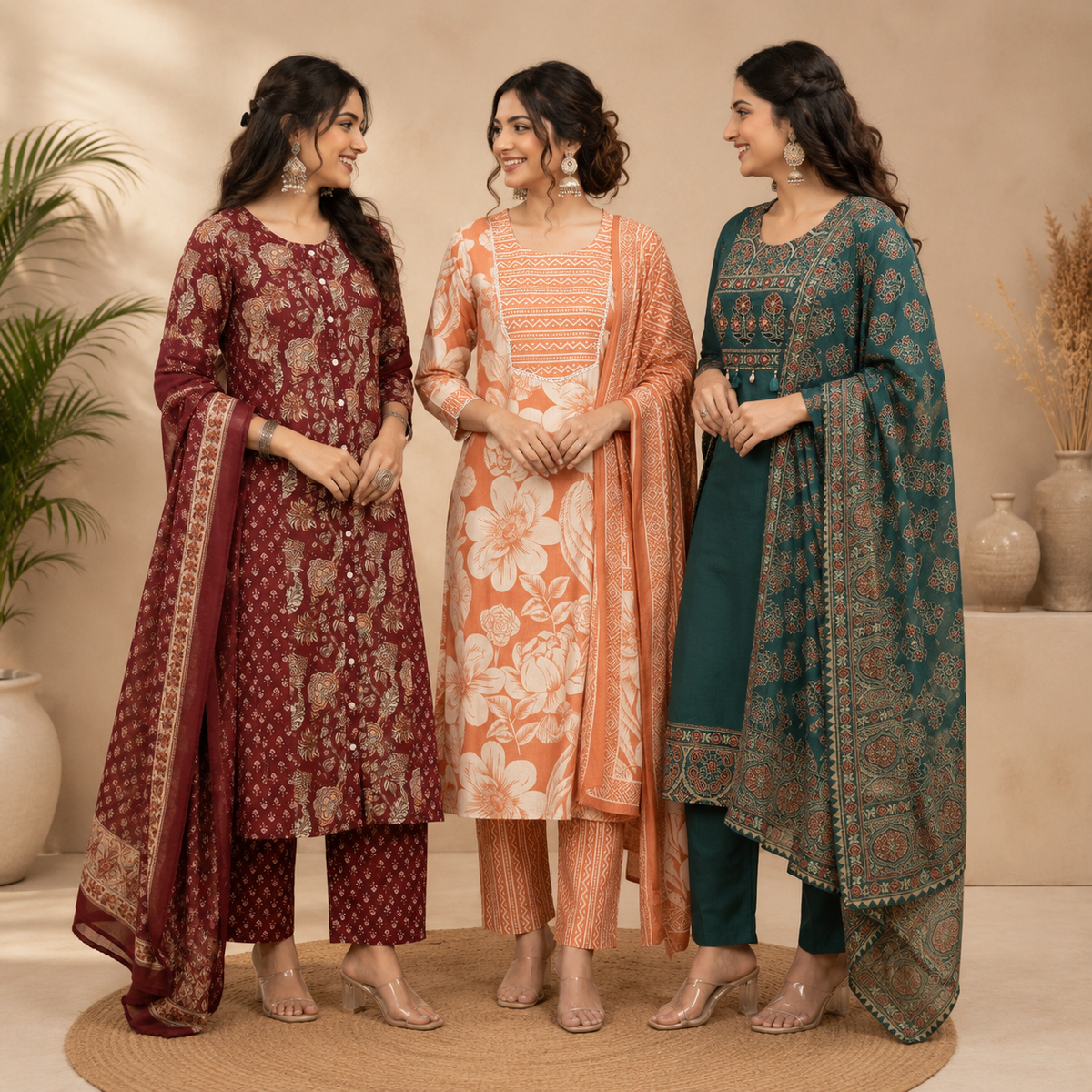 3 Kurta Sets With Dupatta | Ethnic look | (N-9)