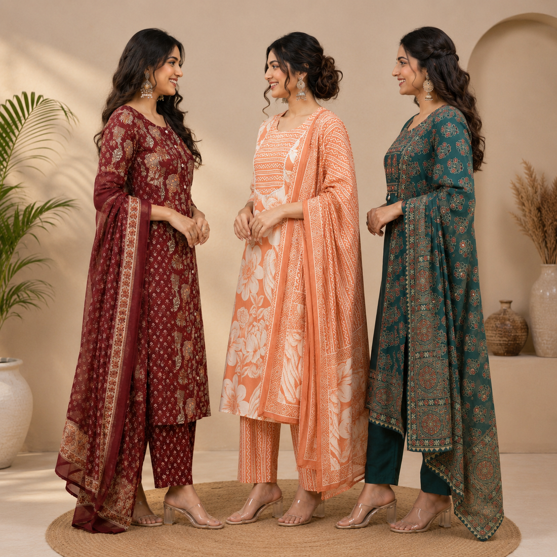 3 Kurta Sets With Dupatta | Ethnic look | (N-9)
